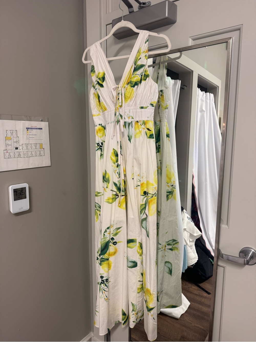 Moon River White Maxi Dress with Yellow & Green Floral Print